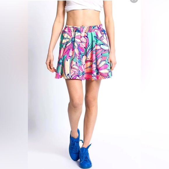 Adidas Originals x Farm Bananas Flared mini Skirt S tropical floral pink NWOT - Picture 2 of 13